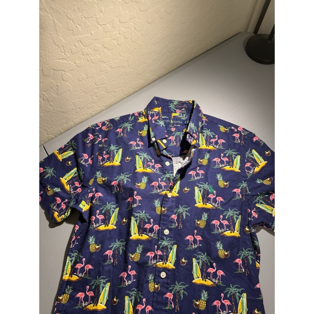 Polo Ralph Lauren Flamingo Palm Tree Hawaiian Shirt Size Small